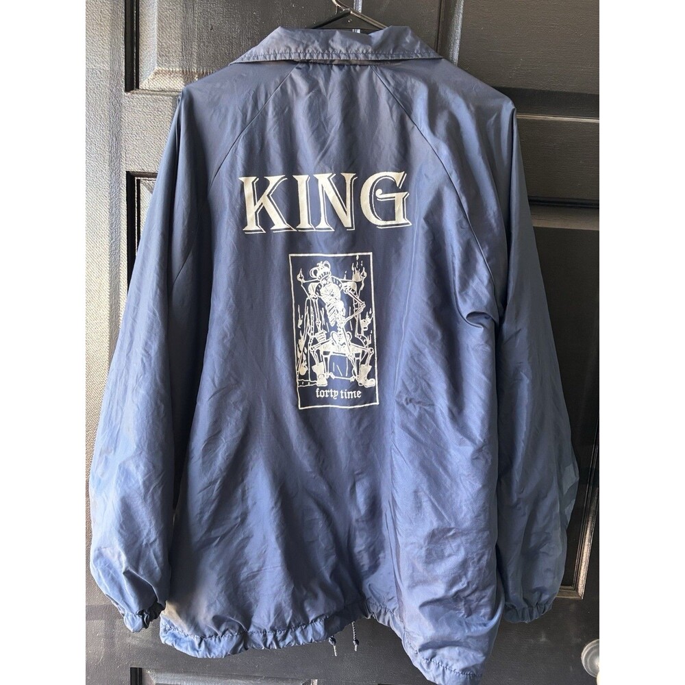 Vtg Renegade Windbreaker Biker Skater KING Forty Time skeleton Throne Logo Navy
